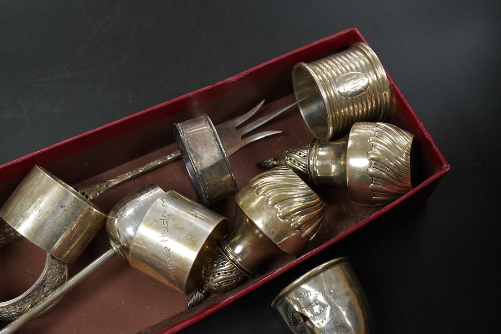 A collection of silver cruet items, napkin rings and other items various, weight approx. 15.37ozt